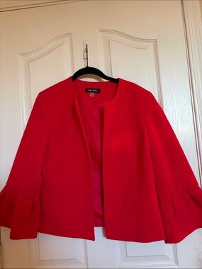 Nine West Bright Red Open-Front Bell Sleeve Blazer